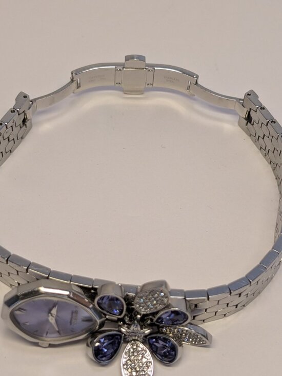 Citizen EcoDrive Lobella Crystal Flower Watch Sterling Silver Purple Face 550371
